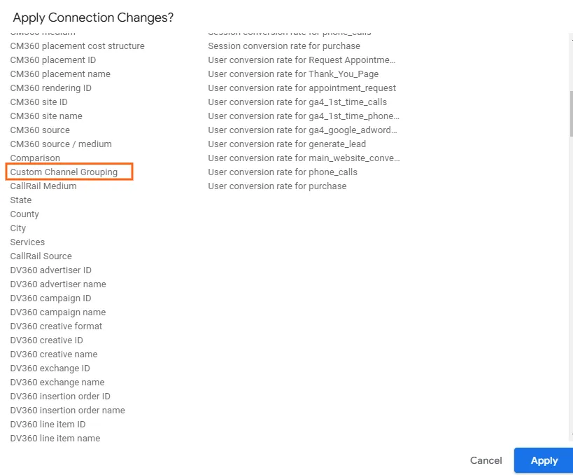 Custom Channel Grouping Apply in Google Looker Studio