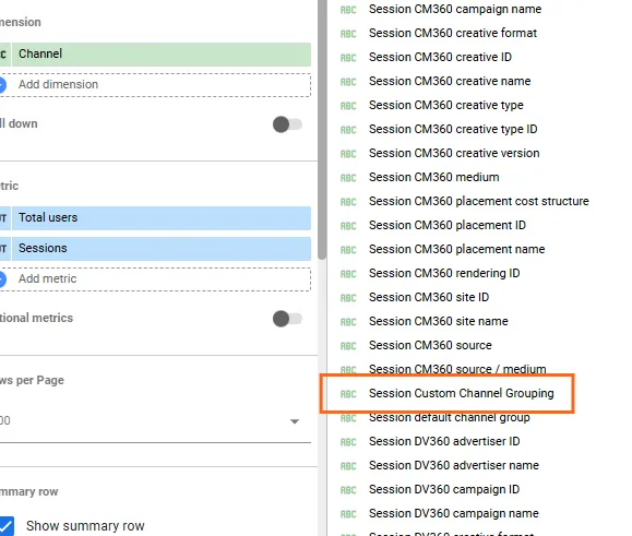 Session Custom Channel Grouping in Google Looker Studio