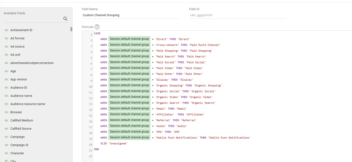 Custom Channel Grouping in Google Looker Studio