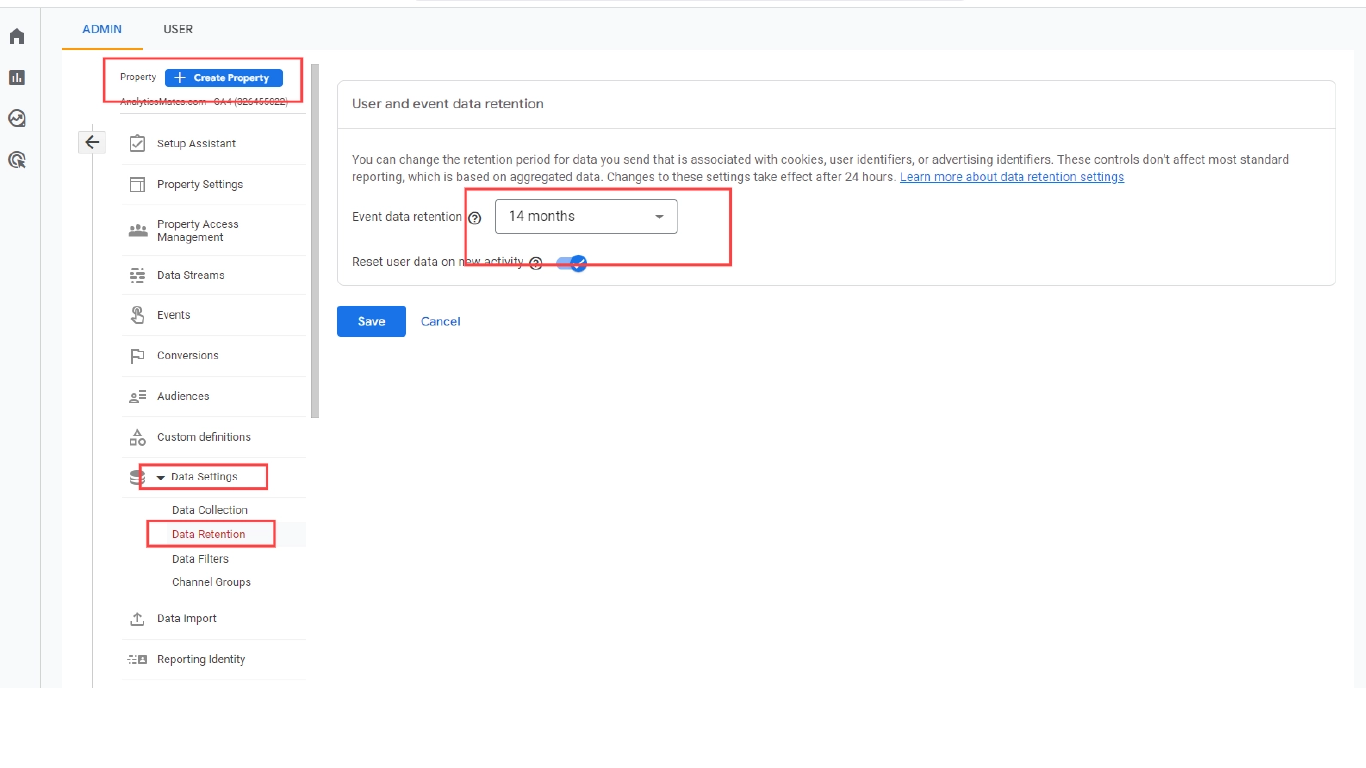screenshot of  steps on how to update your Retention period: