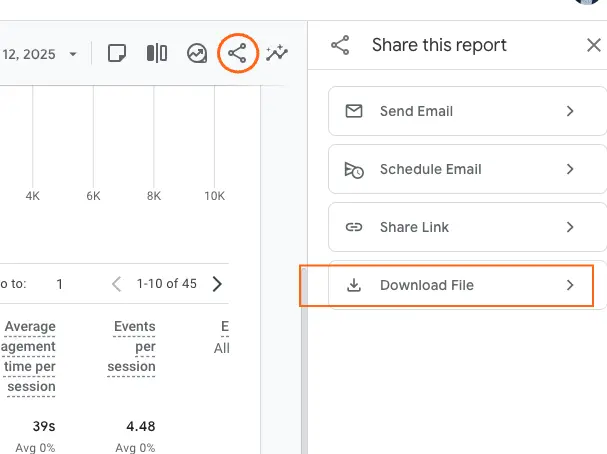 A "Share this report" menu is open, with the "Download File" option highlighted.