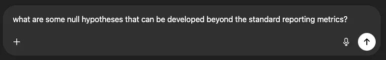 Example prompt entered into an AI tool or MCP interface to generate null hypotheses and uncover hidden insights from GA4 data.