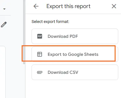 GA4 interface highlighting the Share icon used to access report download options.