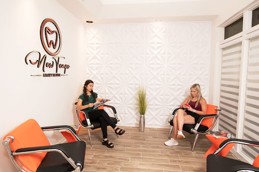 Illustration of a family at different life stages receiving dental care, symbolizing lifelong dental prevention from childhood to senior years