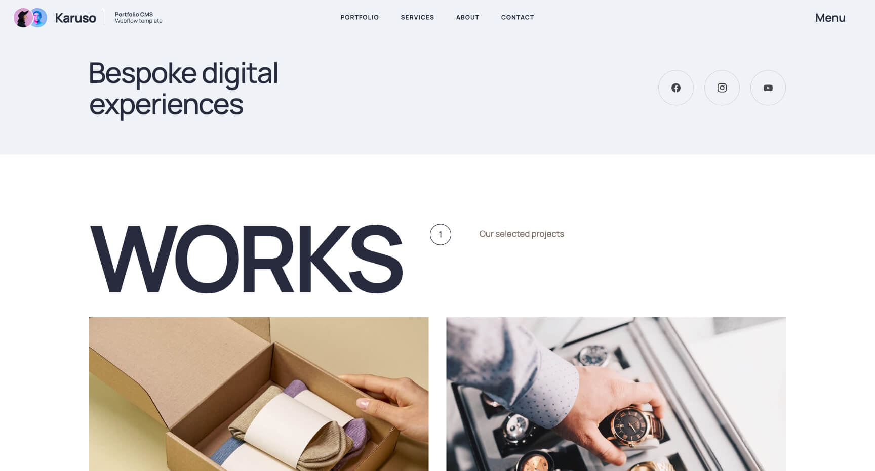 Karuso portfolio CMS Webflow template - screenshot