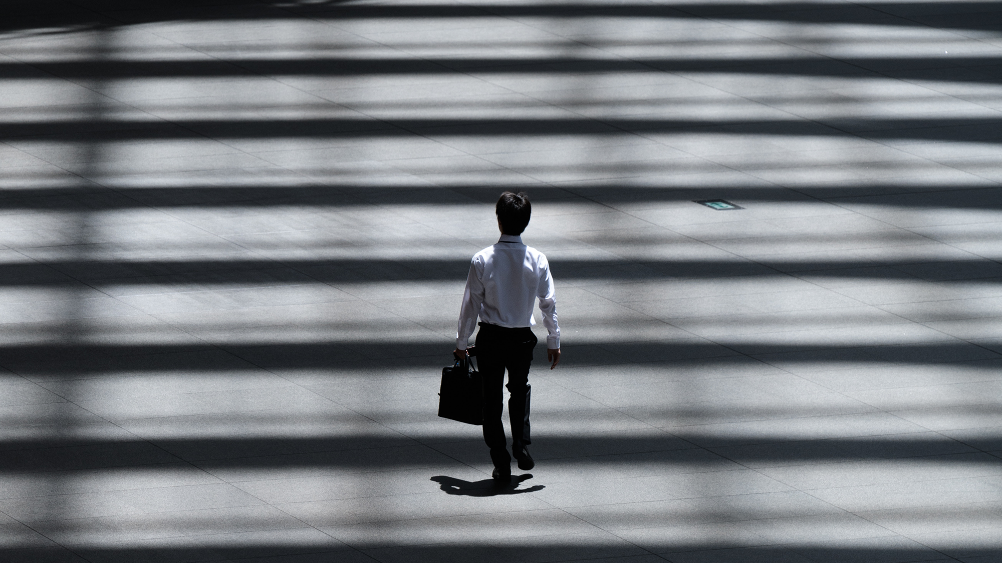 Man walking up stairs