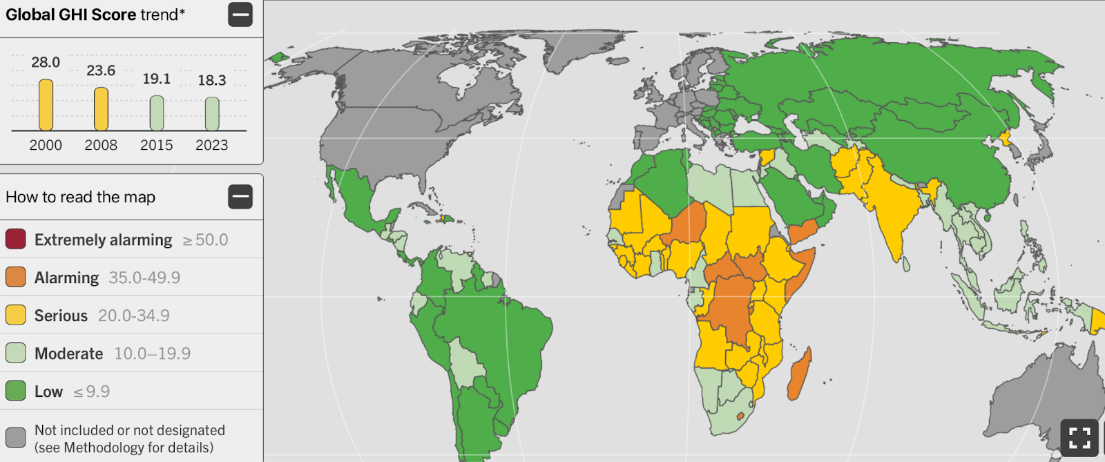 Alt Text: World Map showing the hunger crisis across countries.