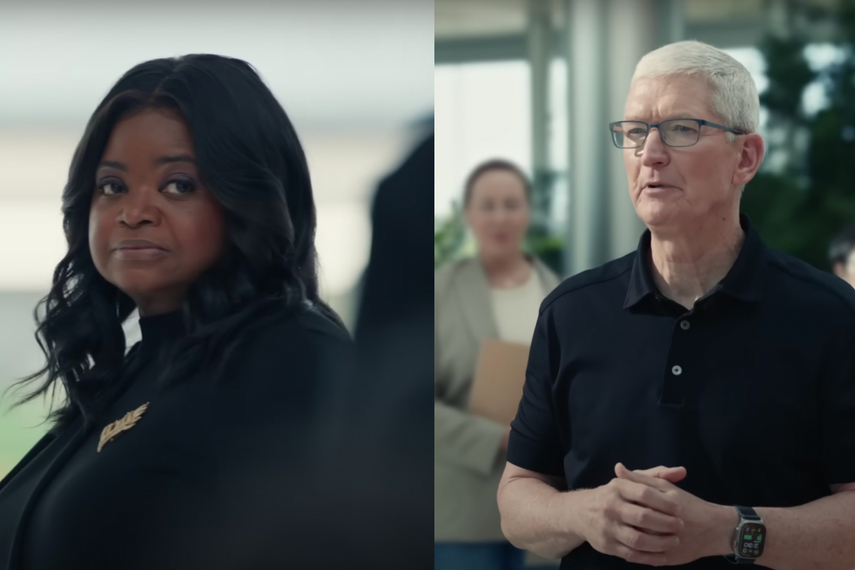 Octavia Spencer, who embodies Mother Nature, and Tim Cook, explaining how Apple doesn’t just claim, but actually works towards sustainable practices and reduces its carbon footprint.