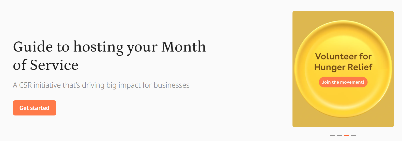 Banner showing a guide to hosting your Month of Service, featuring a yellow plate design encouraging people to volunteer for hunger relief.