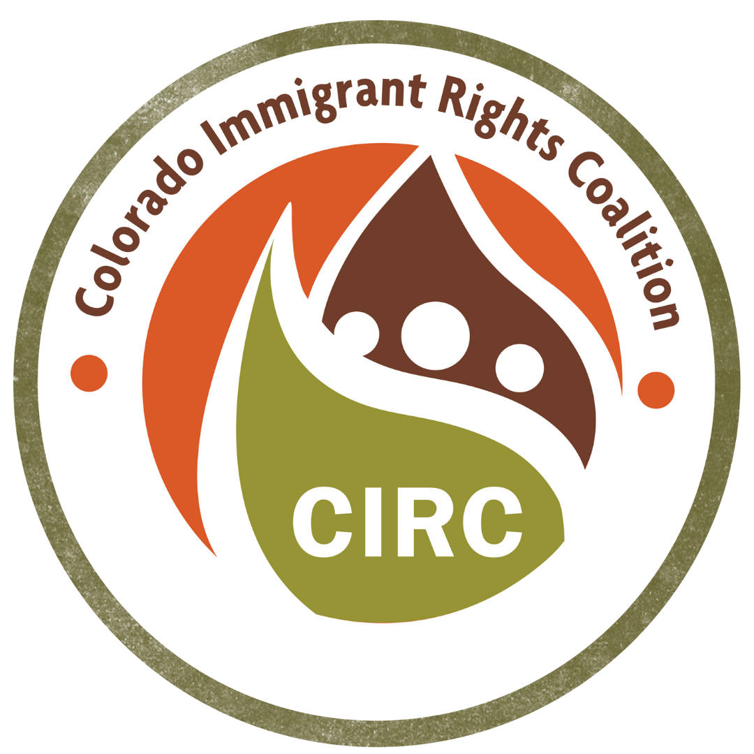 Logo of the Colorado Immigrant Rights Coalition (CIRC), featuring abstract human figures and leaf-shaped elements symbolizing unity, growth, and community support.