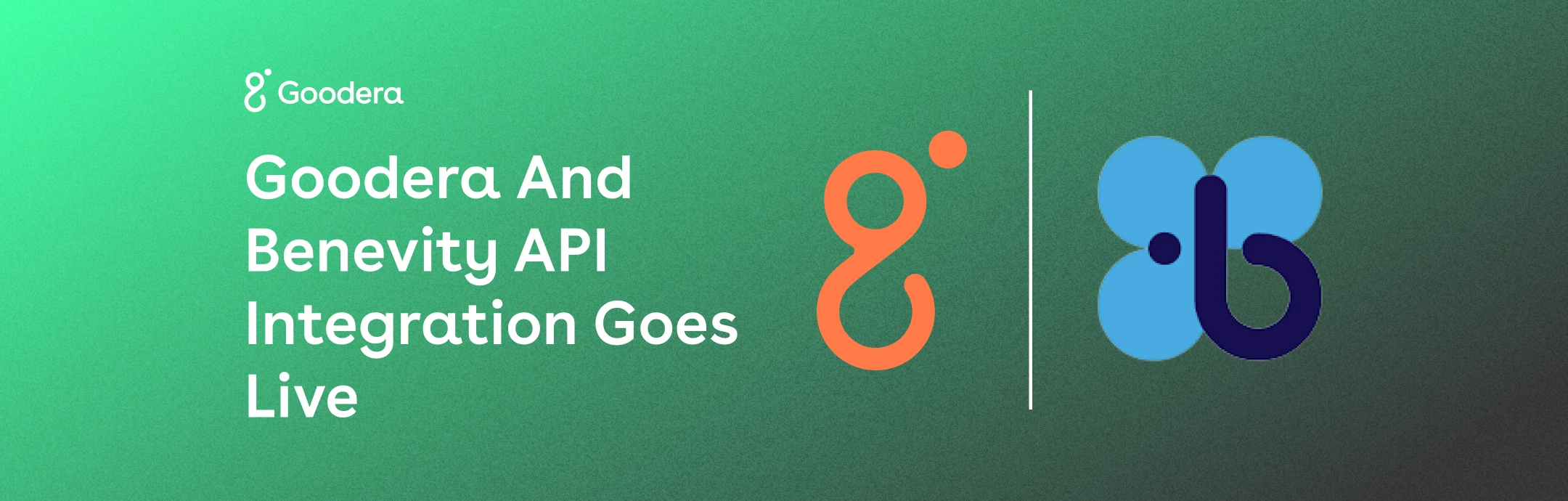 Bannière Hero avec annonce de l'intégration de l'API Goodera + Benevity et logos de l'entreprise