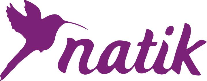 Natik Esperanza logo with purple hummingbird and text “natik.”