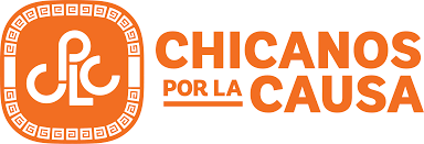 Chicanos Por La Causa logo with orange icon and organization name