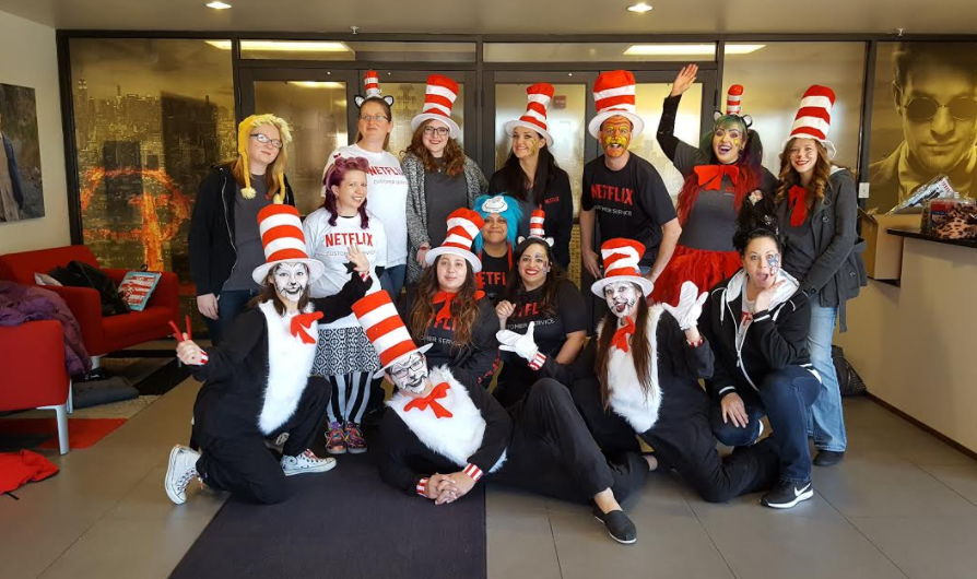 Netflix employees participating in a themed workplace event reflecting employee engagement and community culture.