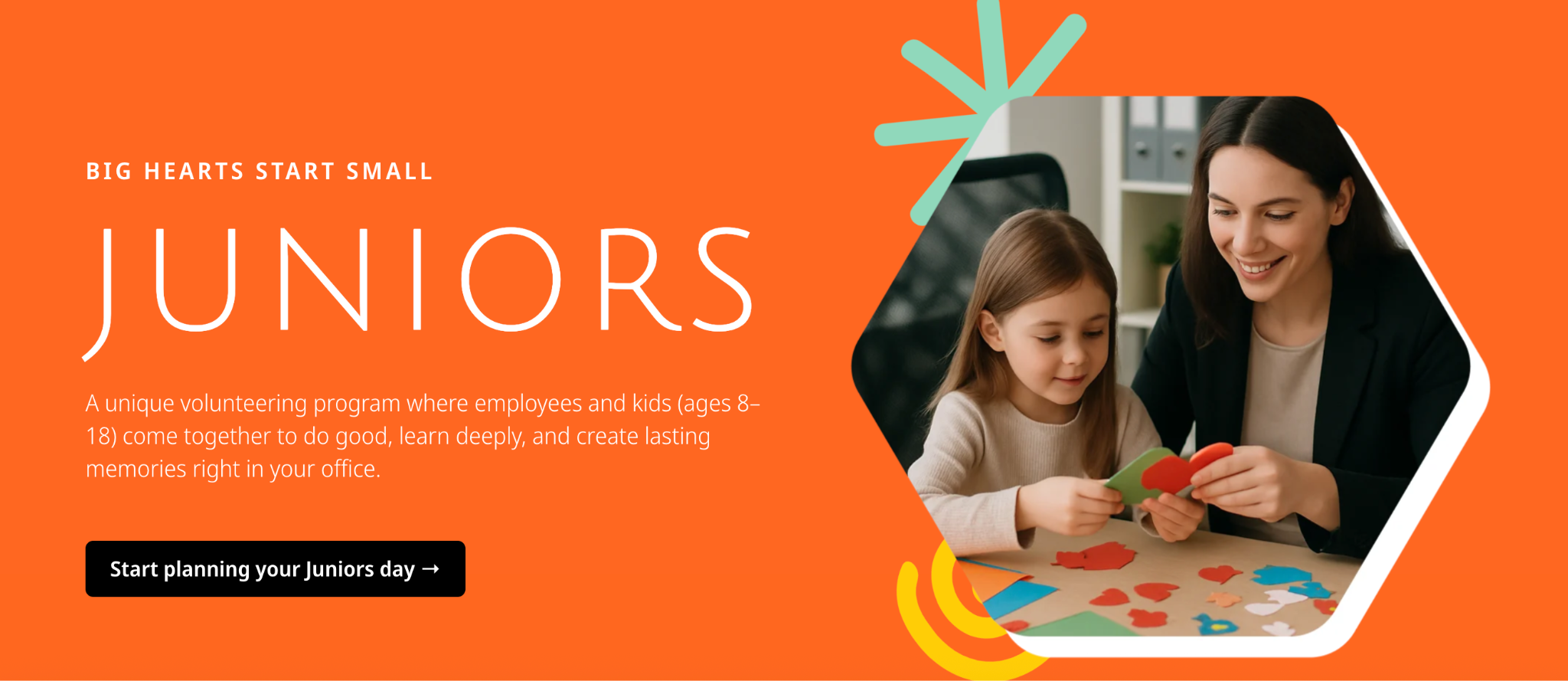 Banner for Goodera Juniors: An activity catalog with fun interactive volunteering ideas for Take your Child to Work Day