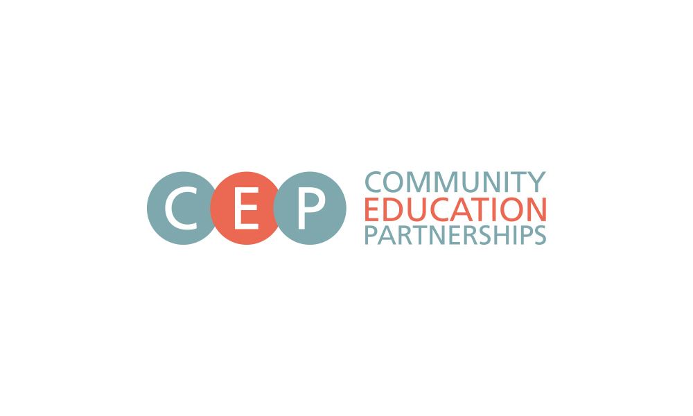 Community Education Partnerships (CEP) logo featuring the letters C, E, and P in colored circles with organization name text.