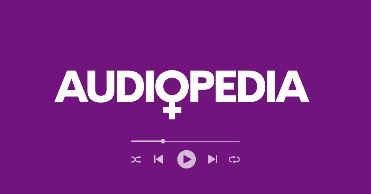 Audiopedia Foundation banner featuring the Audiopedia logo with an audio player interface symbolizing audio-based learning for women.
