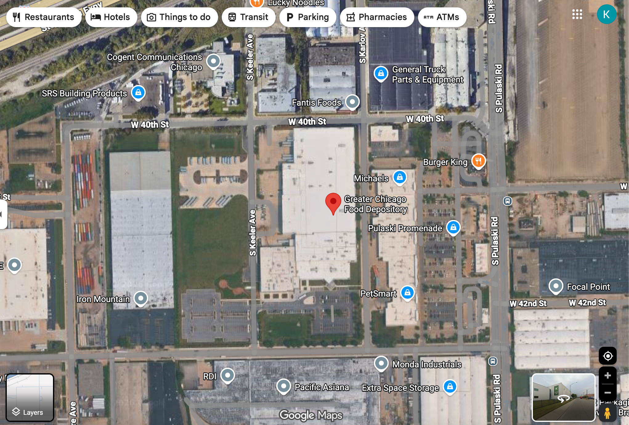 US map showing various Greater Chicago Food Depository Location