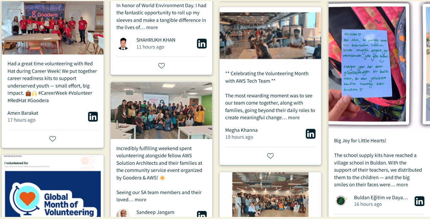 Goodera's Social Wall showcasing stories from volunteering events