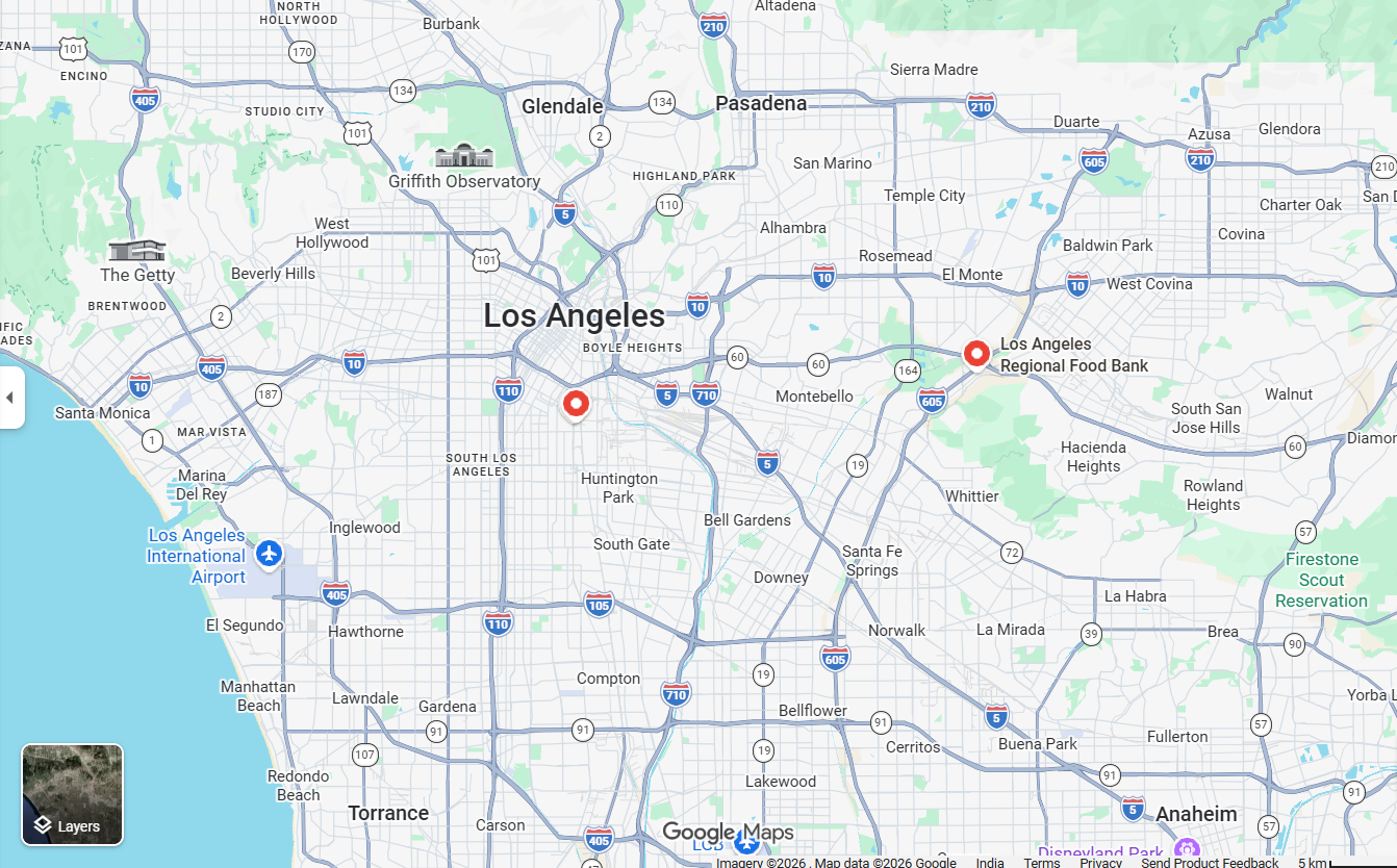 Map showing the Los Angeles Regional Food Bank location