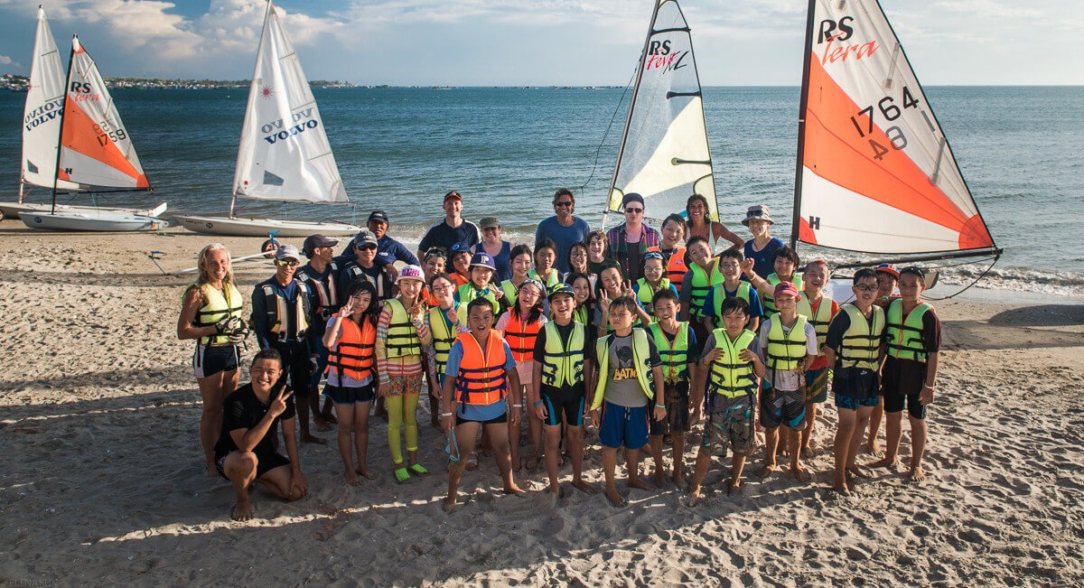 Children and local participants learning sailing skills at MANTA Sail Training Center in Vietnam