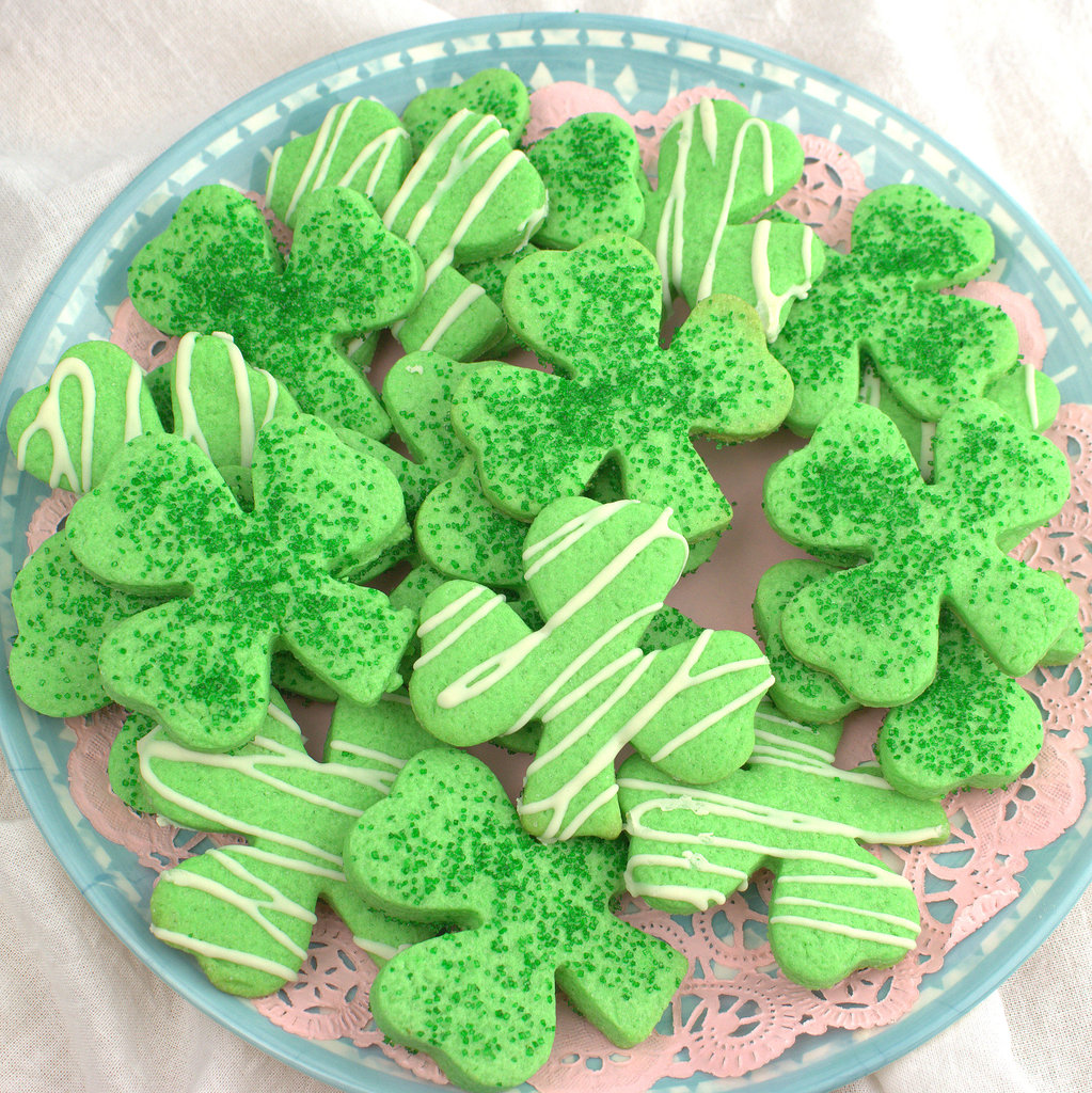 Shamrock sugar cookies in a bowl