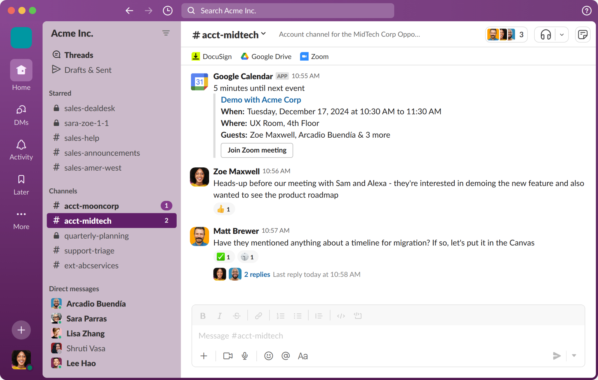 Slack dashboard example