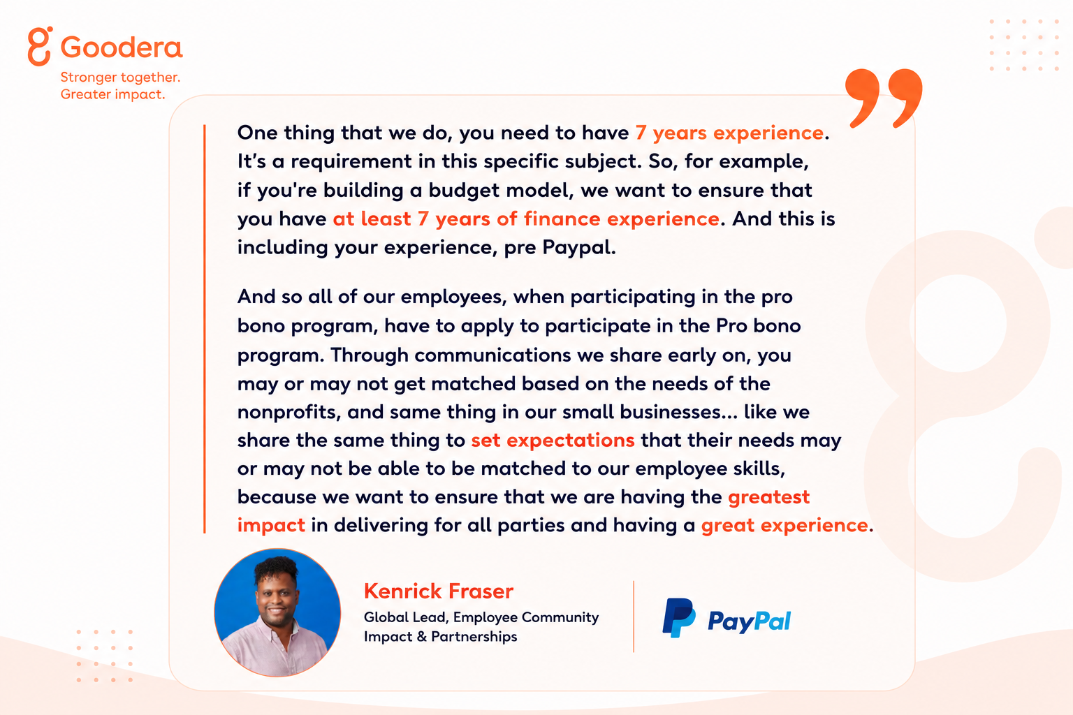 7 years requirements for pro bono projects by PayPal