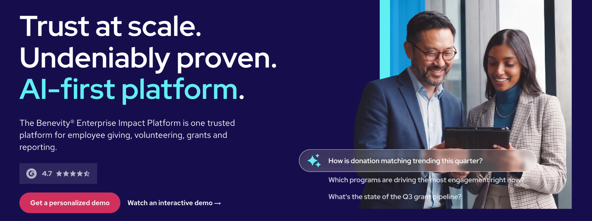 Benevity's website banner