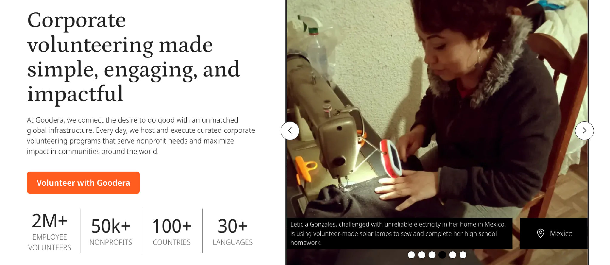 Goodera's website banner titled, 'Corporate volunteering made simple, engaging, and impactful'