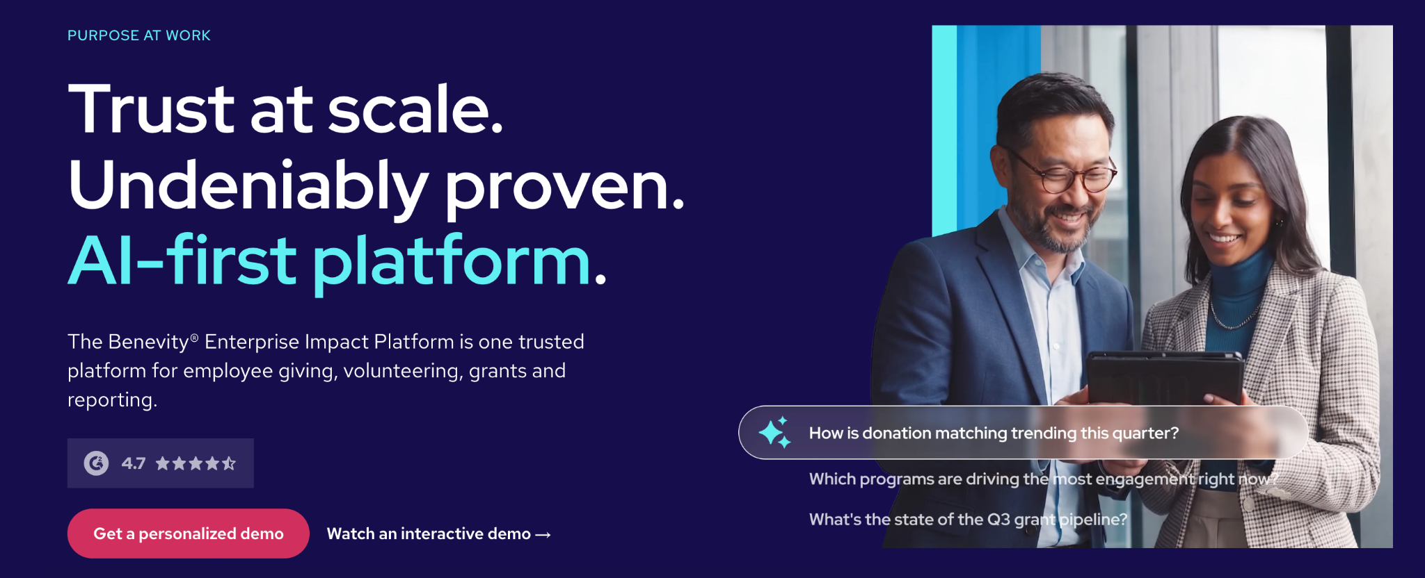 Benevity's website banner
