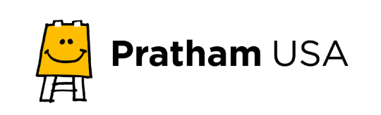 Brand logo of Pratham USA featuring a yellow mounted canvas on the left with the brand name on the right