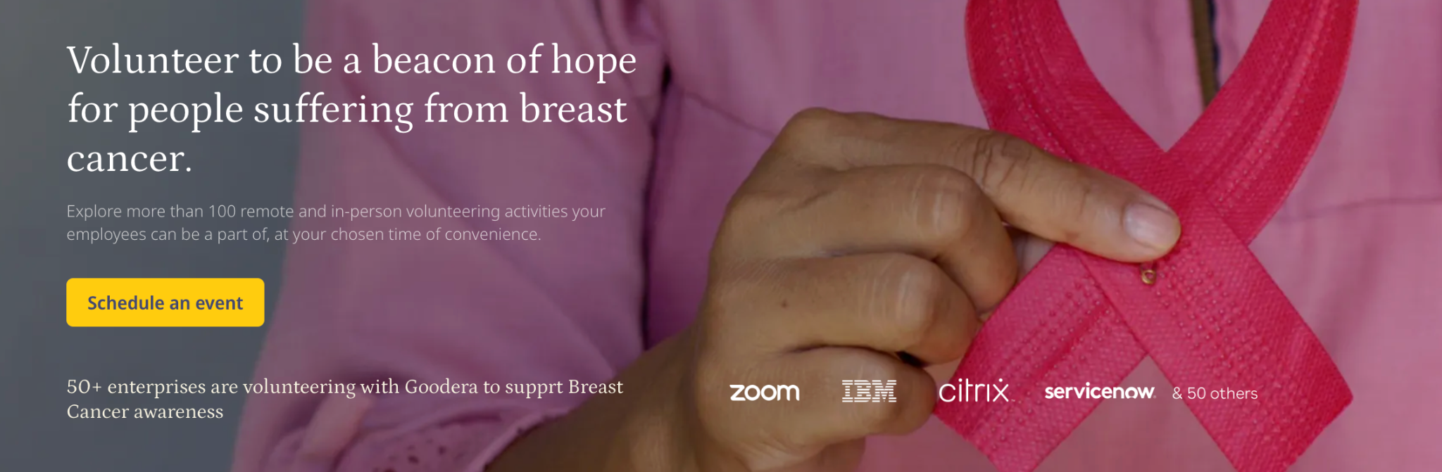 Goodera's volunteering catalog for breast cancer awareness and support.
