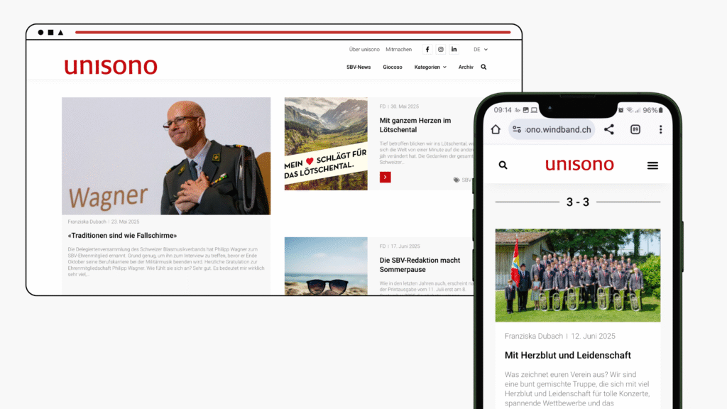 Mockup unisono-Website auf Laptop und Smartphone