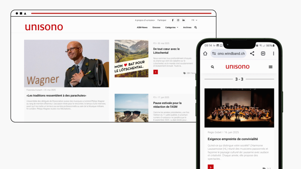 Vue de la page d'accueil unisono.windband.ch