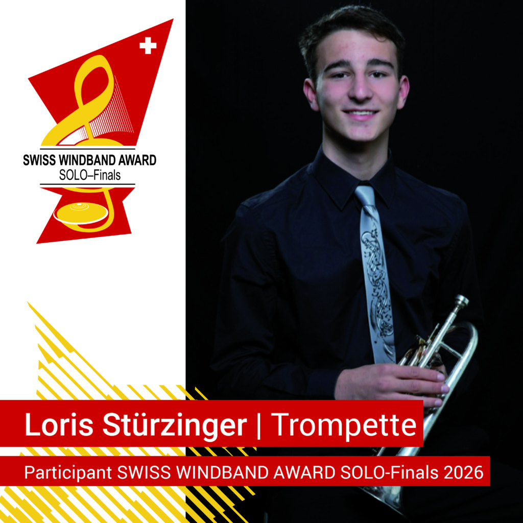 Loris Stürziger mit Trompete im Design «SOLO-Finals»