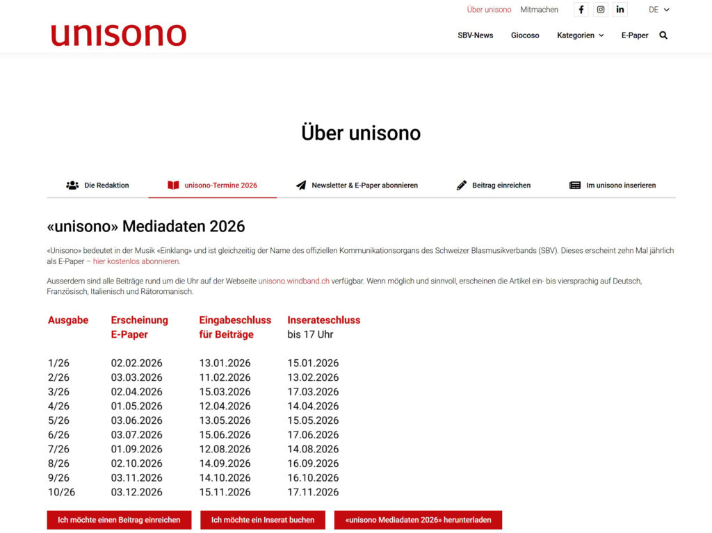 Einblick ins Menü «über unisono» 2026