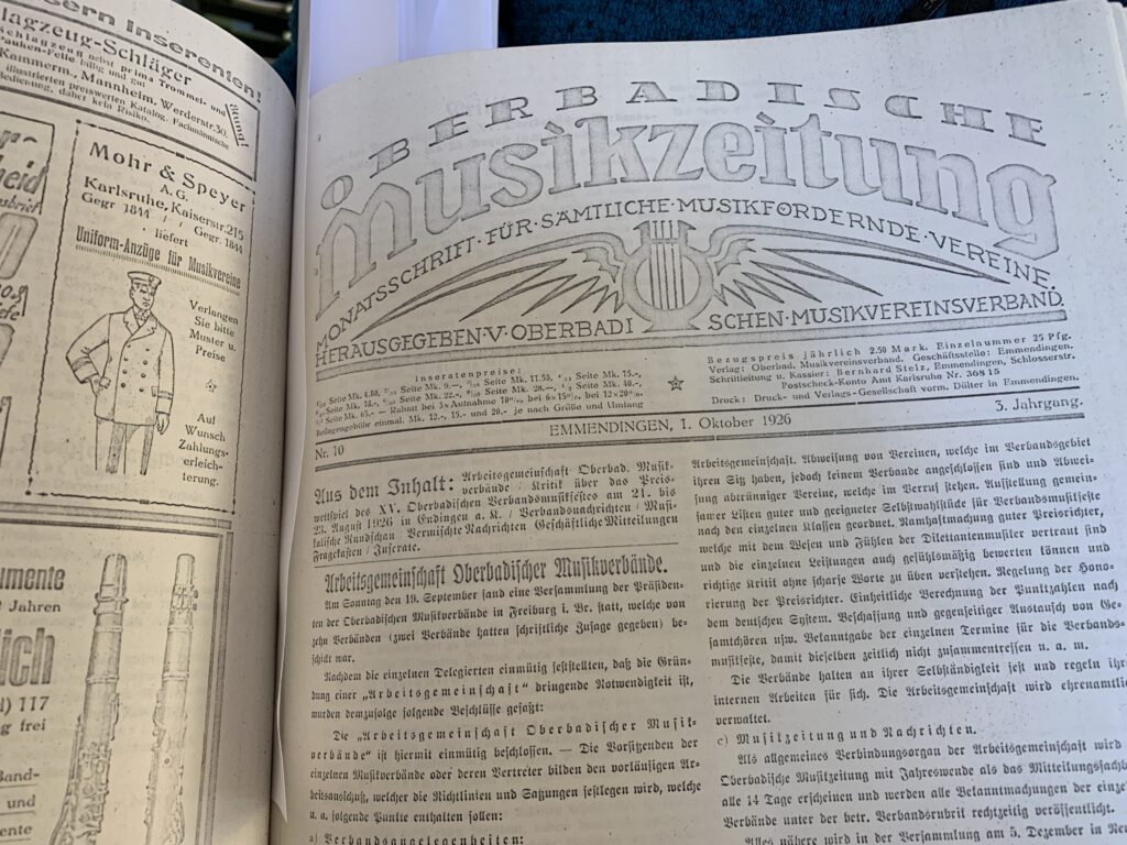 Beleg des Gründungsdatums des BDB in der oberbadischen Musikzeitung
