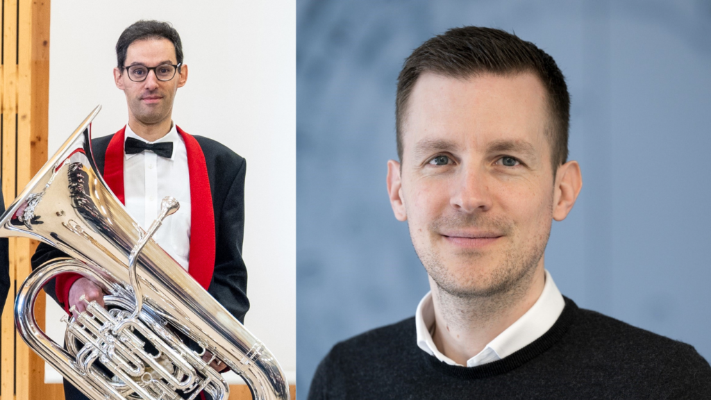 François Fournier con tuba e ritratto di Alain Kamm