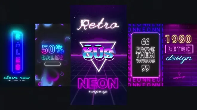 Instagram story with bright neon accent colors on dark background