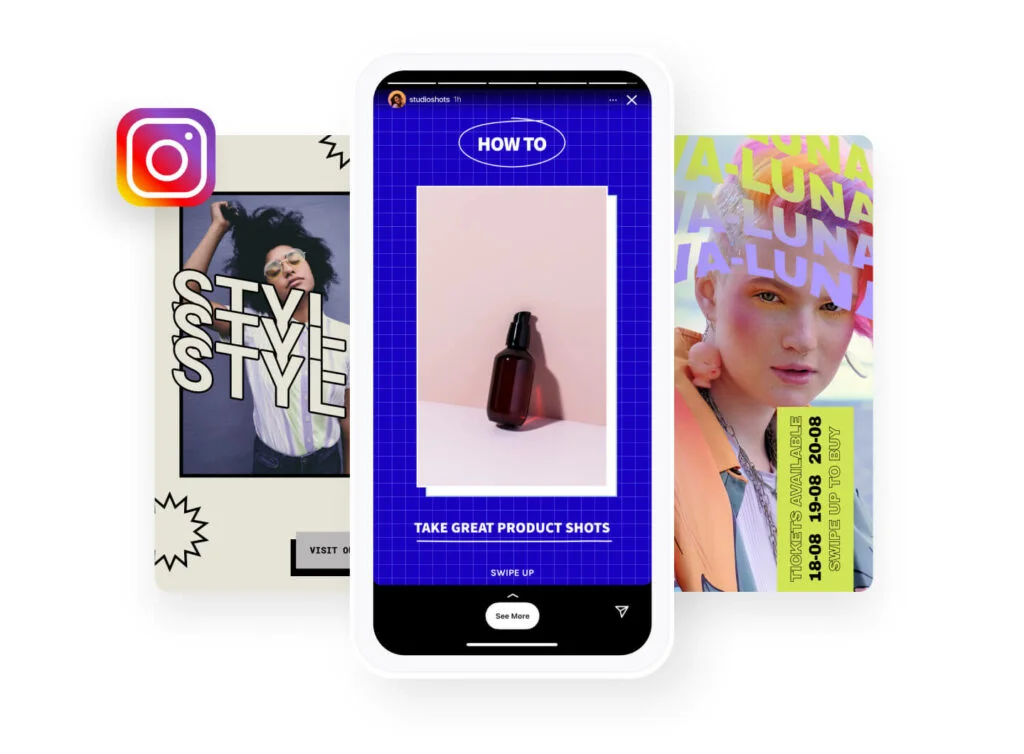 Instagram story with animated GIF elements and motion effects