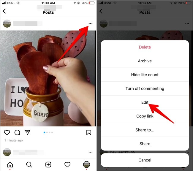 Instagram carousel edit screen showing delete option for individual photo