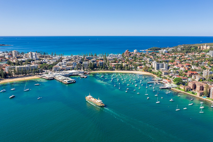 Manly coastline on the Northern Beaches during a warm summer day with clear skies
