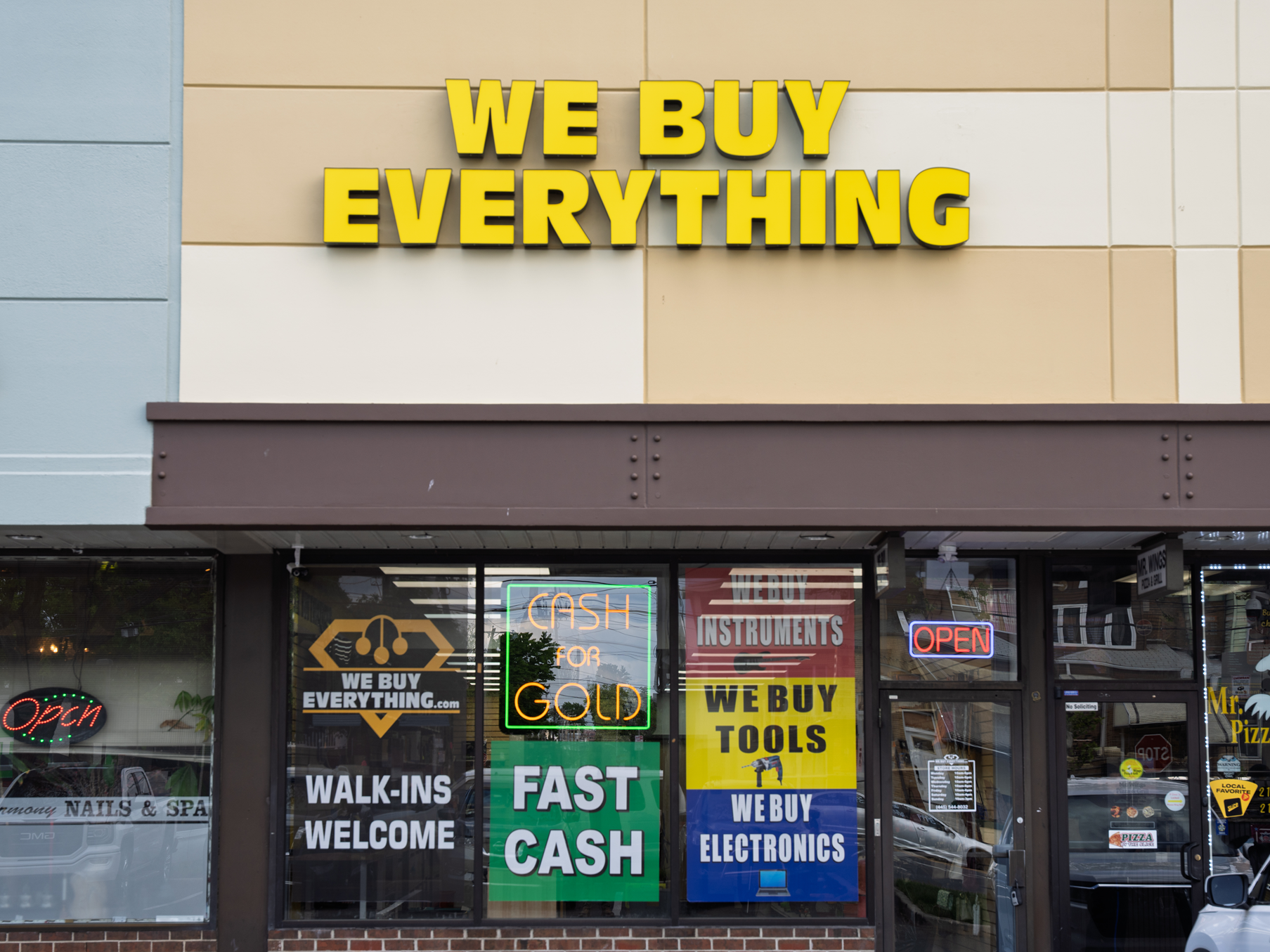 Exterior of the We Buy Everything Pawn Shop in Wilmington, DE. Your trusted local buyer for diamonds, tools, collectibles, and electronics