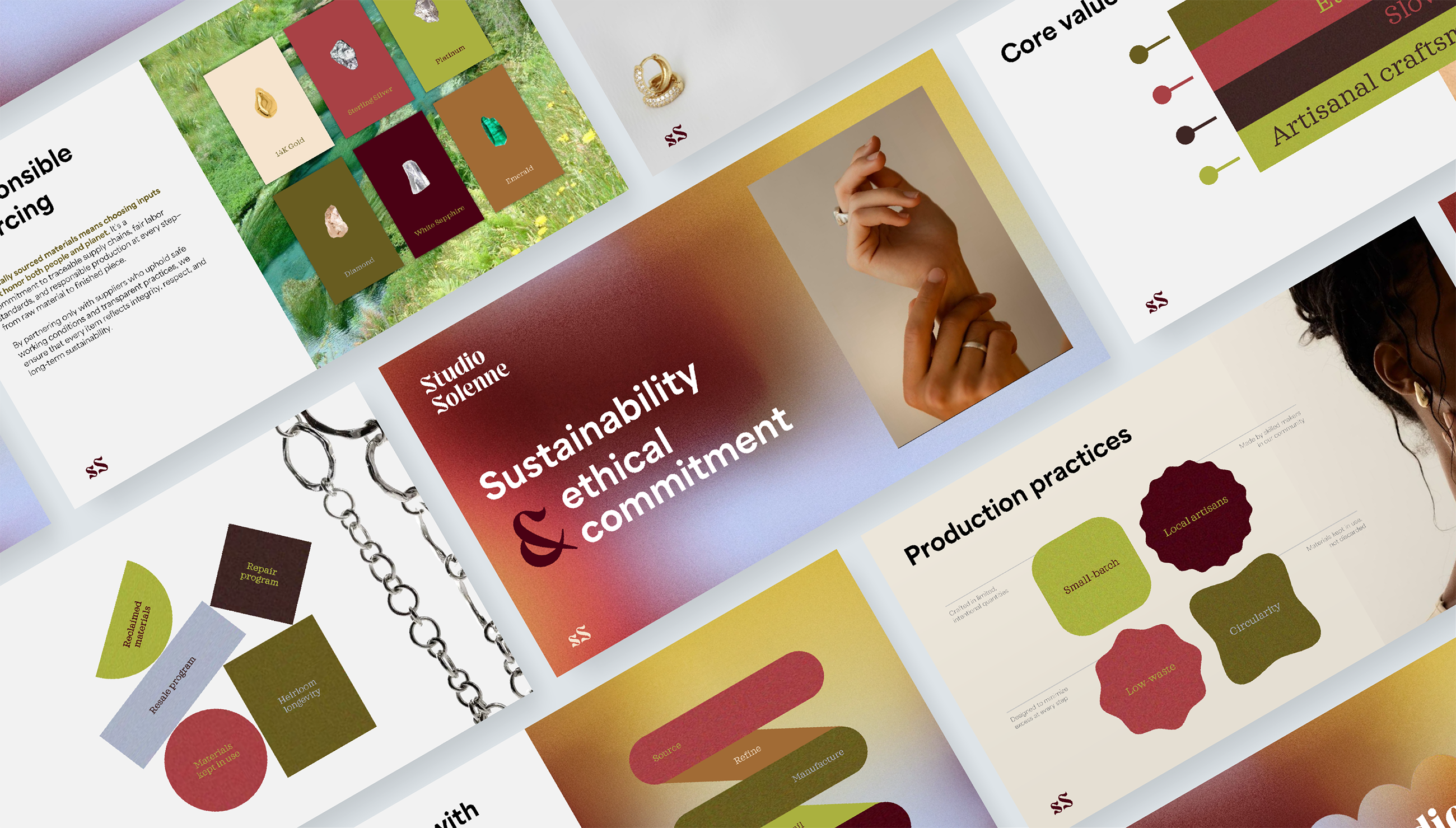Sustainable fine jewelry brand concept | Slide designs outlining a concept presentation about sustainability | Presentation design portfolio | Silver Fox Productions