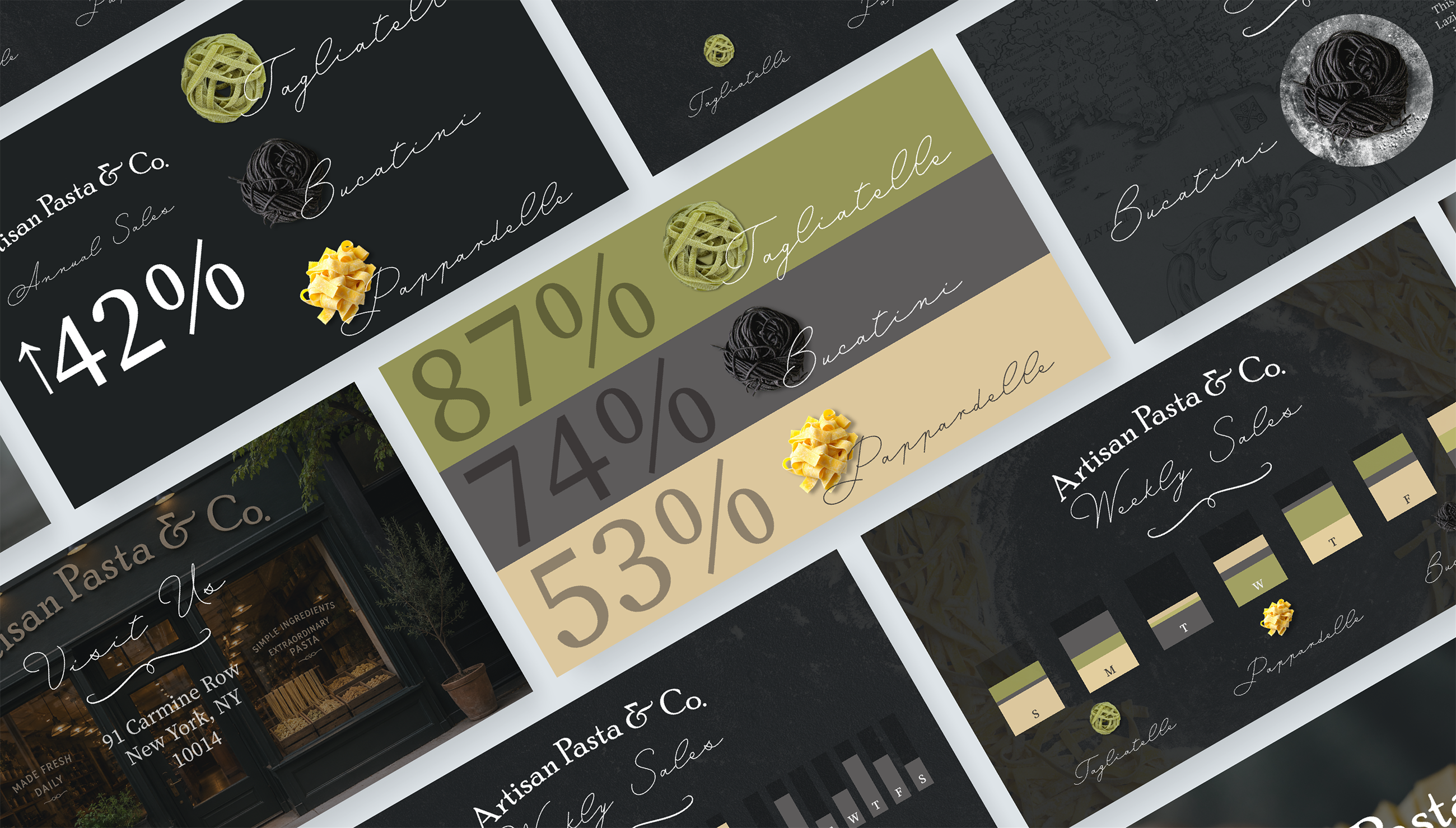 Artisan pasta brand concept | Slide designs outlining a concept presentation about product | Presentation design portfolio | Silver Fox Productions