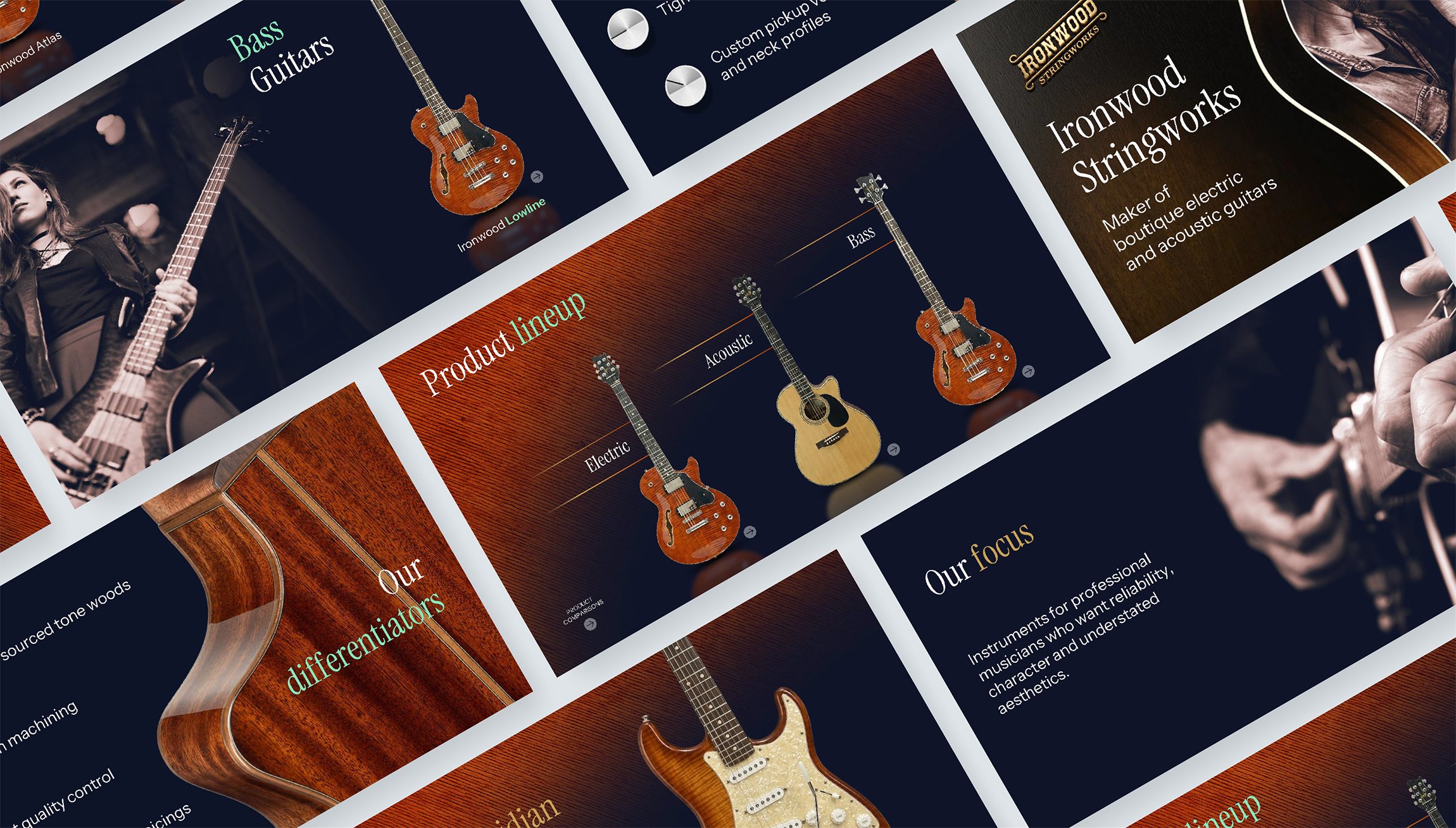 Boutique guitars brand concept | Slide designs outlining a concept presentation about product | Presentation design portfolio | Silver Fox Productions