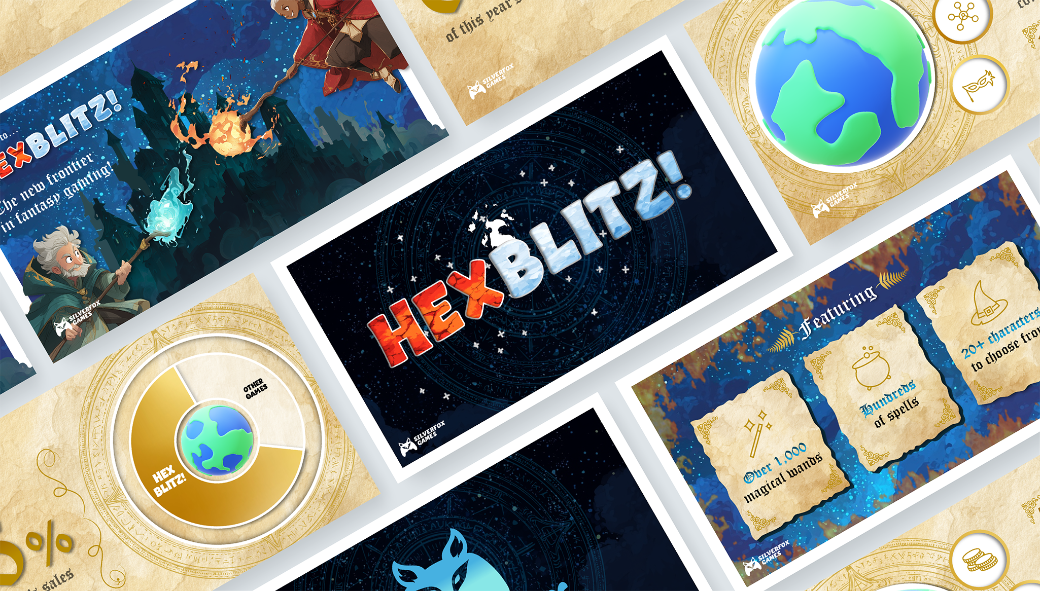 Fantasy gaming brand concept | Slide designs outlining a concept presentation about a game | Presentation design portfolio | Silver Fox Productions