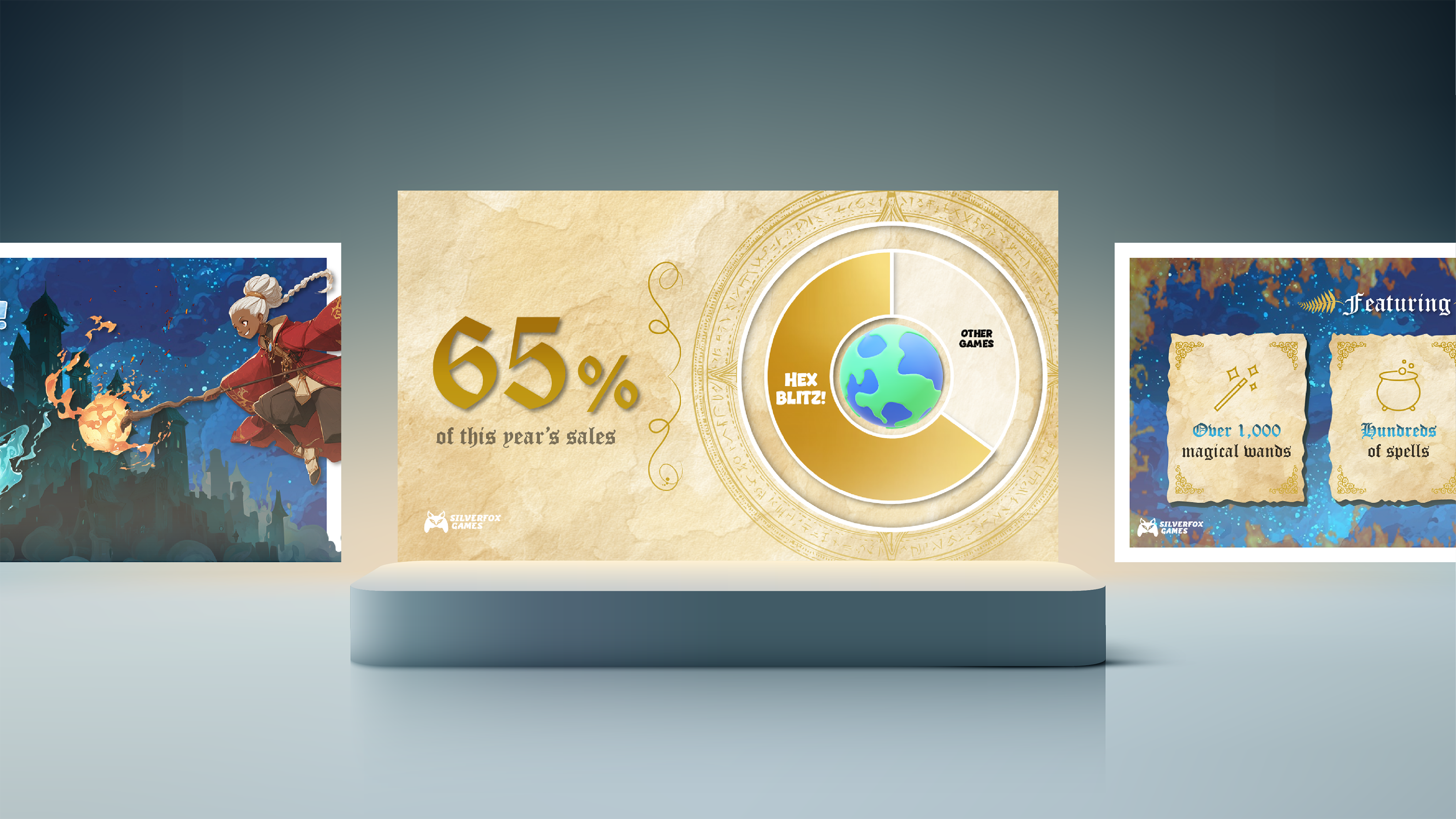 Fantasy gaming brand concept | Slide designs outlining a concept presentation about a game | Presentation design portfolio | Silver Fox Productions