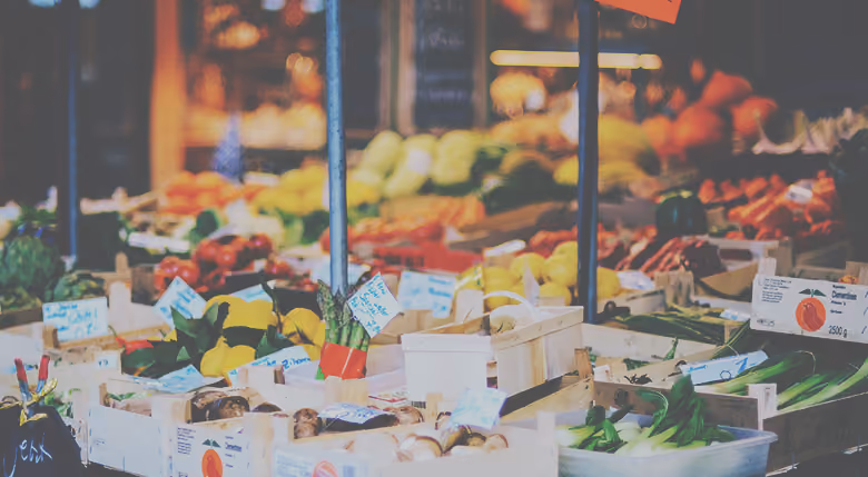 Flea market with fruits and vegetables